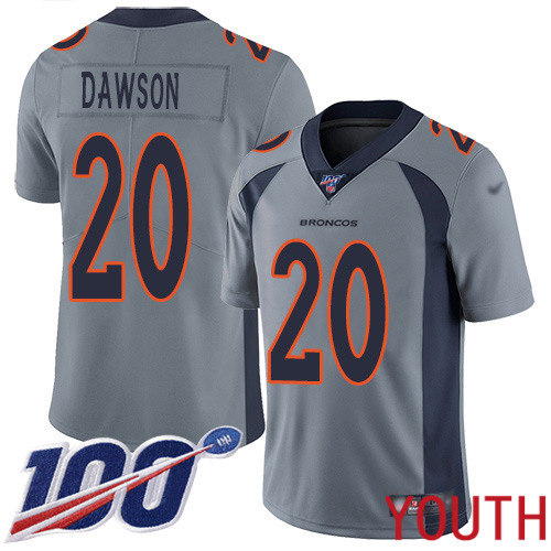 Youth Denver Broncos #20 Duke Dawson Limited Silver Inverted Legend 100th Season Football NFL Jersey
